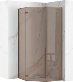 Cabina de dus pentagonala cu usa batanta cupru periat Rea Diamond 90x90 cm sticla fumurie