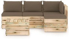 Set mobilier gradina cu perne, 5 piese, lemn verde tratat Taupe in rjava, 5