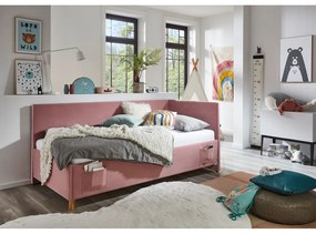 Pat pentru copii roz pe colț tapițat fără somieră 120x200 cm Cool – Meise Möbel