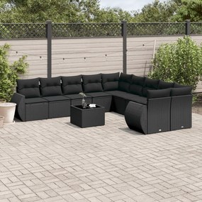 3221914 vidaXL Set canapele de grădină cu perne, 11 piese, negru, poliratan