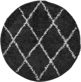 vidaXL Covor pufos "PAMPLONA" fire înalte negru/crem modern Ø 280 cm