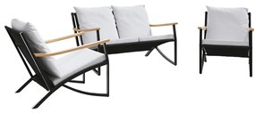 3283637 vidaXL Set mobilier de balcon, 3 piese, cu perne, negru, oțel