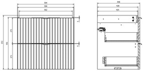 Set dulap baie suspendat 2 sertare lavoar inclus, 60 cm, riflaje 3D negru mat, MDF, Cersanit Tirso 600x450 mm, Negru mat