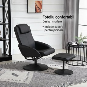 HOMCOM Fotoliu reclinabil de relaxare cu otoman pentru picioare si tapiterie din piele artificiala, 71x78x101cm, negru | Aosom Romania