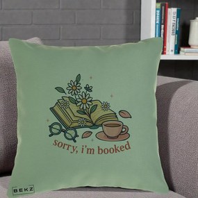 Perna Personalizata Sorry I'm Booked Carti Flori, 40x40 cm, Verde, Husa Detasabila, Perna Inclusa, BEKZ®