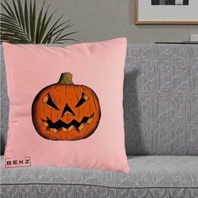Perna Decorativa Halloween Dovleac Portocaliu Clasic, 40x40 cm, Roz, Husa Detasabila, Perna Inclusa, BEKZ®