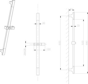 Tijă de duș argintiu-lucios de montat pe perete din oțel inoxidabil 68 cm cu suport glisant – Sapho