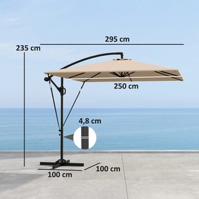 Outsunny Umbrelă Suspendată 2.5x2.5 m cu Acoperire, Corzi Antivânt, Bază în Cruce și Manivelă, Umbrelă de Grădină Inclinabilă și Rotativă 360° din Metal și Poliester 180 g/m², UV50+, Gri | Aosom Romania