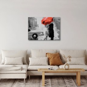 Tablou - Cuplu în dragoste sub o umbrelă, roșu (70x50 cm)