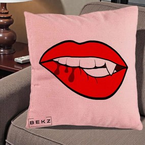 Perna Decorativa Vampire Lips Halloween, 40x40 cm, Roz, Husa Detasabila, Perna Inclusa, BEKZ®
