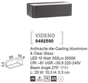 Aplica LED de perete pentru iluminat exterior IP65 VIDENO