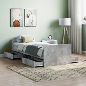 3203820 vidaXL Cadru de pat cu tăblie la cap/picioare, gri beton, 75x190 cm
