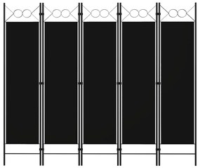 Paravan de camera cu 5 panouri, negru, 200 x 180 cm Negru, 5