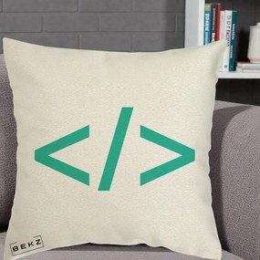 Perna Personalizata Cod HTML Turcoaz, 40x40 cm, Ecru, Husa Detasabila, Perna Inclusa, BEKZ®