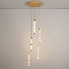 Lustra cu 5 pendule LED alama aurie DECORO