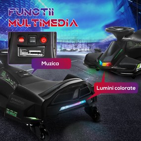 HOMCOM Go-Kart Electric pentru Copii cu Pedale, Pornire Lentă, Lumini, Muzică și Centură, 90x53x99 cm, Negru | Aosom Romania