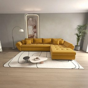 Colțar extensibil dumonde cu ladă de depozitare si sezut confortabil din spuma high-density, Loana XL Zoom Mustar II 335x185 cm