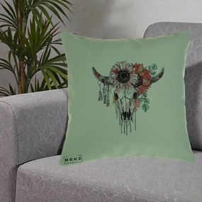Perna Decorativa Craniu Boho Floral, 40x40 cm, Verde, Husa Detasabila, Perna Inclusa, BEKZ®