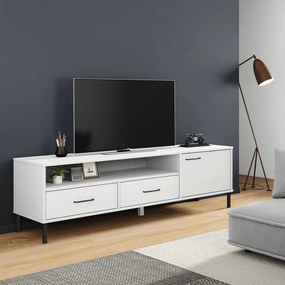 351029 vidaXL Comodă TV cu picioare metalice „OSLO”, alb, lemn masiv pin