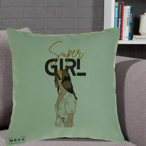 Perna Decorativa Super Girl Aesthetic, 40x40 cm, Verde, Husa Detasabila, Perna Inclusa, BEKZ®