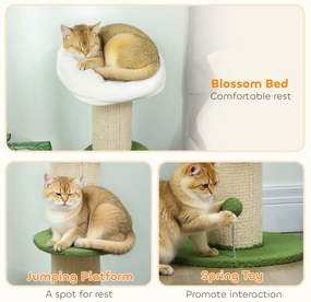 PawHut Ansamblu pentru Pisici, din Sisal și Pat în Formă de Floare Verde, 92cm | Aosom Romania