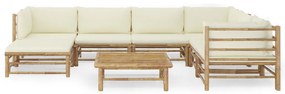 3058219 vidaXL Set mobilier de grădină, cu perne alb crem, 8 piese, bambus