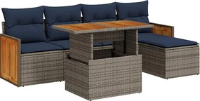 vidaXL Set mobilier grădină cu perne 6 piese gri poliratan/lemn acacia