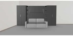 Set pat rabatabil dublu cu somiera inclusa NOVA cu canapea si 2 dulapuri Acordeon (100 cm) - Nova FULL Wardrobes & Case Double Sofa SET (150X200)