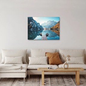 Tablou - Bărci pe Lacul Braies (70x50 cm)