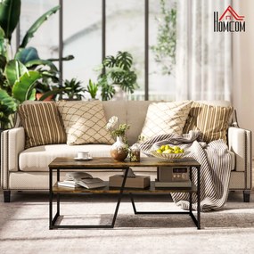 HOMCOM Masă de cafea rectangulară de stil industrial cu 1 blat și 1 raft de depozitare din metal 106 x 55 x 45 cm | Aosom Romania
