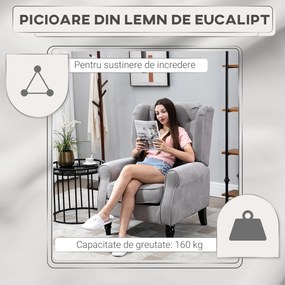 HOMCOM Fotoliu Chesterfield Gri, Confortabil, Comod și Spațiu Generos pentru Living, 74x86x102 cm | Aosom Romania