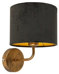Lampă de perete vintage aurie cu abajur din catifea neagră - Matt