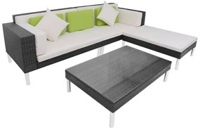 vidaXL Set mobilier de grădină cu perne, 4 piese, negru, poliratan