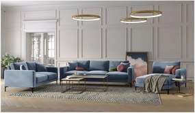 Șezlong cu tapițerie din catifea Kooko Home Harmony, colț pe dreapta, albastru deschis