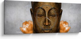 Tablou cu statuie cu detaliu a feței (cu ceas) (90x30 cm)