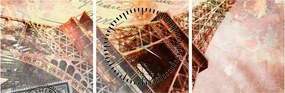 Tablou - Turnul Eiffel în stil vintage (cu ceas) (90x30 cm)