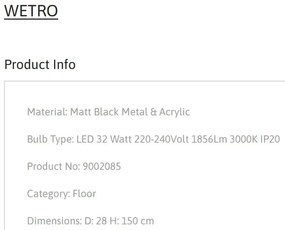 Lampa de podea LED moderna stil minimalist WETRO negru