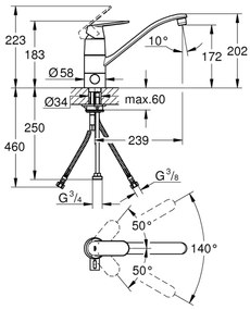 GROHE 31161000 - Baterie pentru chiuvetă EUROSMART COSMOPOLITAN, 140°, crom lucios