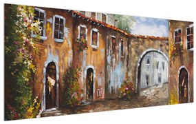 Tablou cu străduță mediteraneenă pictat (120x50 cm), în 40 de alte dimensiuni noi
