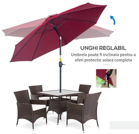 Outsunny Umbrelă de Grădină Înclinabilă pe 3 Unghiuri cu Manivelă, Ø265x240 cm, Roșu | Aosom Romania