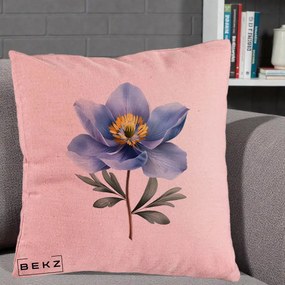 Perna Decorativa Anemona Albastra Botanica, 40x40 cm, Roz, Husa Detasabila, Perna Inclusa, BEKZ®