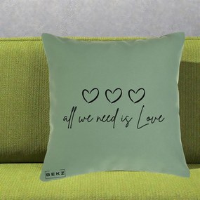 Perna Decorativa All We Need Is Love, 40x40 cm, Verde, Husa Detasabila, Perna Inclusa, BEKZ®