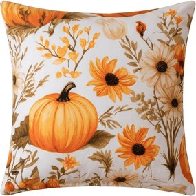 Husa pentru perna din microfibra FLOWERS AND PUMPKINS 45x45 cm, portocaliu