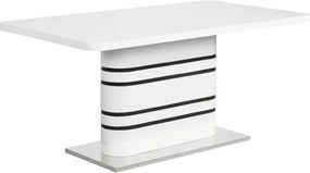 Masă dining extensibilă, alb HG extra lucios/dungi negre, 160-200x90 cm, TUBAL