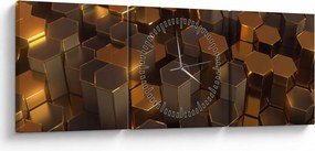 Tablou - Hexagoane de bronz (cu ceas) (90x30 cm)