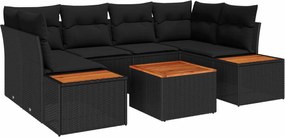 vidaXL Set de canapele pentru grădină cu pernă 6 pcs Negru Rattan poli