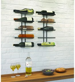 Raft pentru 5 sticle de vin negru pentru perete din metal Lava – Metaltex