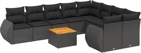 vidaXL Set canapele de grădină cu perne, 10 piese, negru, poliratan