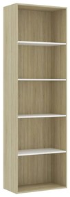 800995 vidaXL Bibliotecă cu 5 rafturi, alb & stejar sonoma, 60x30x189 cm, PAL