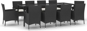 vidaXL Set mobilier de exterior cu perne, 11 piese, negru, poliratan